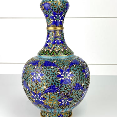 Vintage Stunning Jingfa Chinese Cloisonne Enamel Metal Brass Vase Urn 9