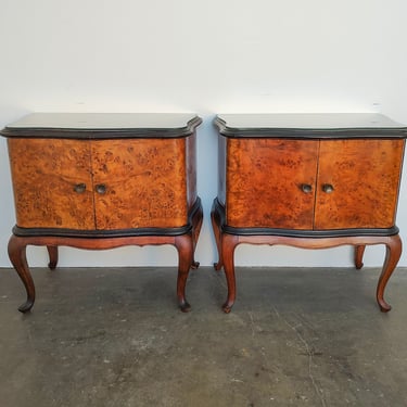 Pair (2) of Early 20th Century Queen Anne Style Burl Cabinet Nightstands 