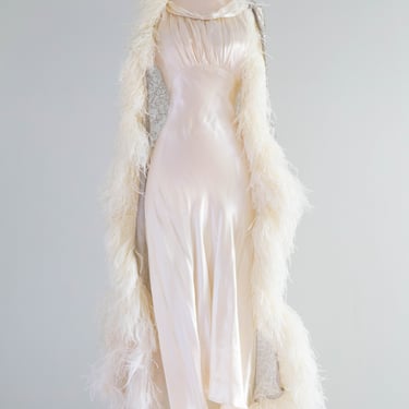 Vintage 1930's Bias Cut Wedding Gown In Gleaming Satin /  SM Petite