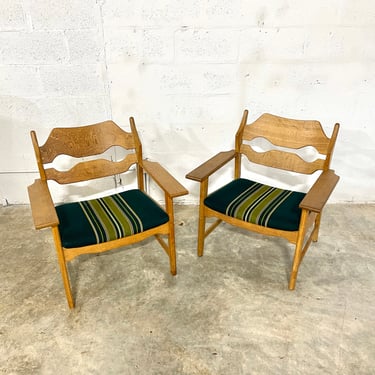 Henning Kjaernulf Lounge Razor Back Oak Chairs Danish Rustic 