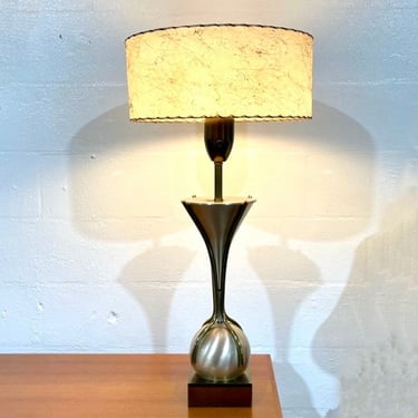 Vintage 50s Mid Century Modern Stainless Steel + Brass Table Lamp 