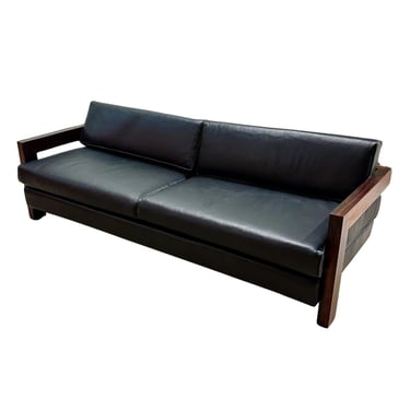 Brazilian Rosewood Sofa Black Leather, 1960