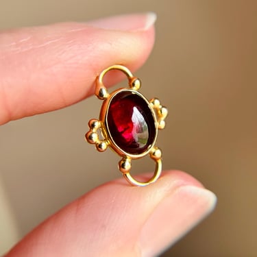 Vintage 14K Yellow Gold Garnet Cabochon Finding Pendant Link Charm 2.1g 