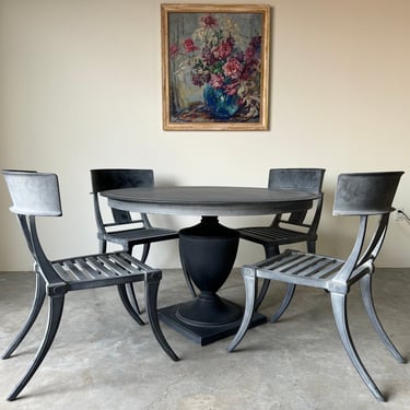 Restoration Hardware Klismos Cast Aluminum Outdoor Round Table & Four Chairs - Set of 5 
