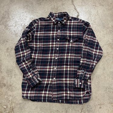 Vintage Polo Ralph Lauren Heavy-Weight Plaid Cotton Flannel Button Up Shirt Men’s Large 