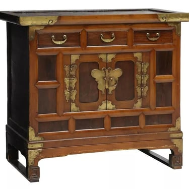 Antique Cabinet, Korean Brass-Mounted Storage Chest, Drawers, Butterfly Brass!