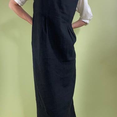 vintage black linen sleeveless maxi dress 