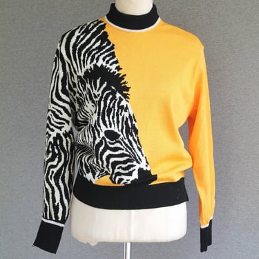 St John 1980s - Zebra - Color Blocked  - Pull over - Black /Mustard Yellow - Bold - Marked size S 