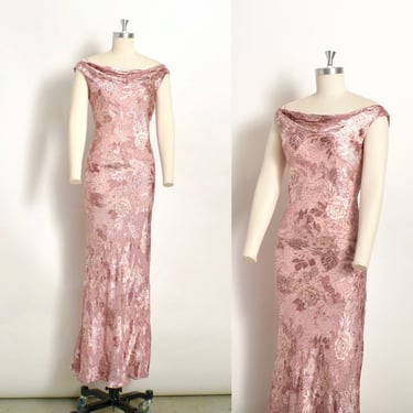 Vintage 2000s Dress / Y2K Diane Freis Floral Beaded Bias Gown / Mauve ( S M ) 