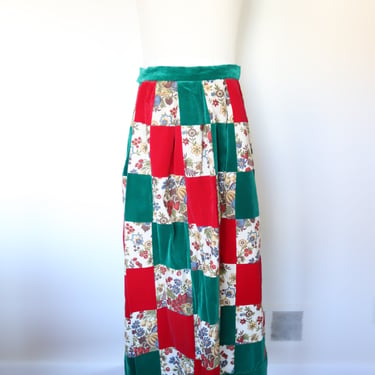 1970s Vintage Velvet Patchwork Christmas Skirt