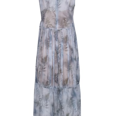 Vince - Grey Foliage Print Silk Tired Maxi Dress w/ Slip Sz S