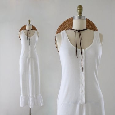 white ruffle maxi dress - m - vintage 90s y2k womens size medium summer spring sun tank long dress 