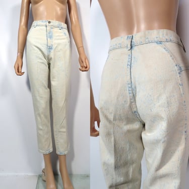 Vintage 80s Chic Ultra Bleach Out Acid Wash High Waist Skinny Jeans Made In USA Size 28x28 