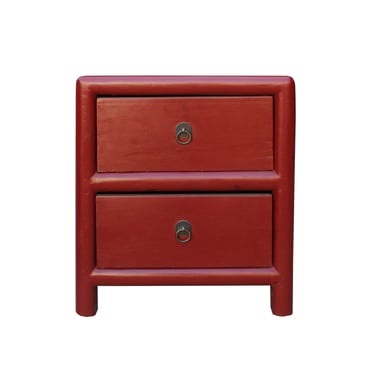 Oriental Red Lacquer 2 Drawers End Table Nightstand cs6076E 