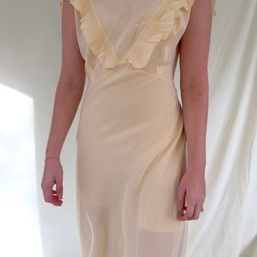 1930's Buttercream Silk Slip with Ruffles