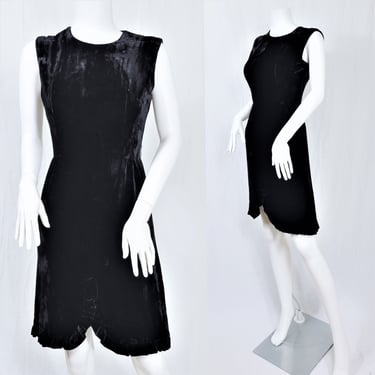 1960's Black Silk Velvet Short Mini Cocktail Dress I Sz Med I MOD I LBD 