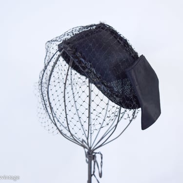 1950s Black Bow Fascinator | 50s Black Hat | The Topper Shop 