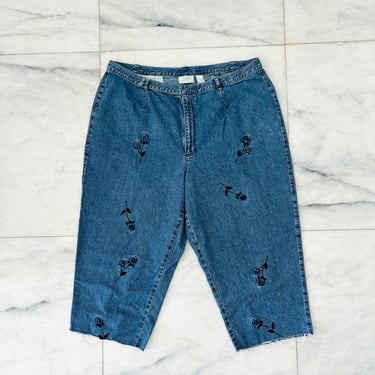 Vintage Liz Claiborne Denim Floral Embroidered Capri Jeans Size 22W 
