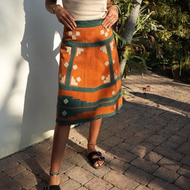 1970's Leather Skirt / Patchwork Green Beige and Brown Suede Leather Midi Skirt / Cowgirl / Stagewear / Seventies / Haute Hippie 
