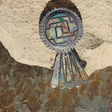 Reveriano Castillo ~ Vintage Taxco Sterling Silver and Stone Round Pendant / Pin with Dangles 