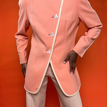 Peach Asymmetric Pearl Button Blazer
