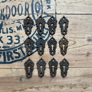 12 Antique Salvaged Eastlake Door Keyhole Plates 