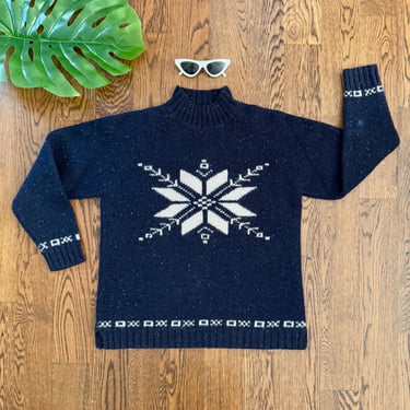 90s Wool Eddie Bauer Snowflake Sweater / Winter Sweater / Wool Sweater / Size M/L 