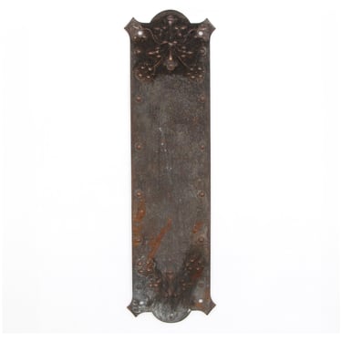 Vintage 9.625 in. Blackened Brass Floral Door Push Plate