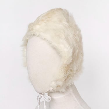 1960s Hat Rabbit Fur Bonnet Hood Apres Ski Ties 