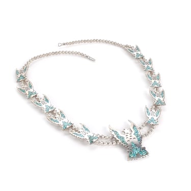 Vintage 1970s Sterling Silver Falcon Squash Blossom with Turquoise Chip Inlay, Navajo Silver Squash and Turquoise Squash Blossom, 26.5in 