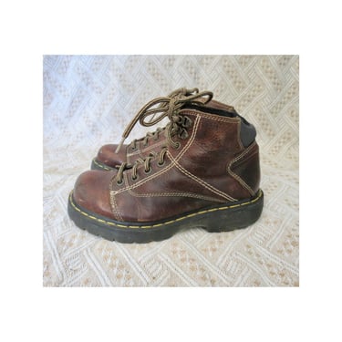 Vintage 90s Doc Martens Hiking Boots - Made in England - Brown Leather Lace Up - UK Size 6 