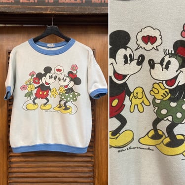 Vintage 1960’s Disney Mickey Mouse Cartoon Pop Art Cotton Sweatshirt, 60’s Short Sleeve Sweatshirt, Vintage Clothing 