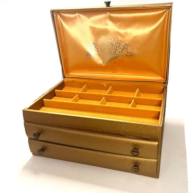 Lady Buxton Signed Jewelry box, Vintage Gold Jewelry Box, Jewelry Box, Large Jewelry Box, Box and Drawers, 1950s Jewelry Box, Keepsake Box 