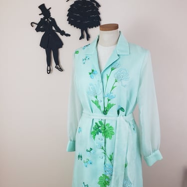 Vintage 1960's Alfred Shaheen Maxi Dress / 70s Floral Long Hostess Dress L/XL 