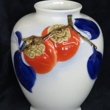 Japanese Fukugawa Vase Porcelain Persimmon Motif Collectible 2523B