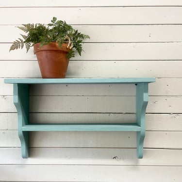Small Teal Wood Wall Hung Shelf Small Painted Shelf Blue Green Turquoise Wood Shelf Shelving Bathroom Kitchen Cottage Style Spices Plants 