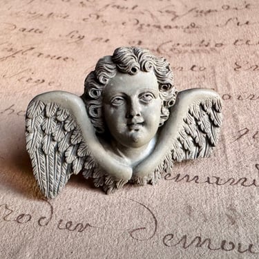 AS IS Very Finely Carved Antique Grand Tour Lava Cherub Angel Brooch Victorian 
