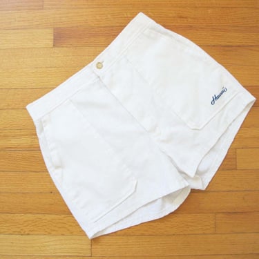 Vintage 80s White Hawaii Cotton Elastic Waist Shorts M L 30 to 36 Waist - OP Style 