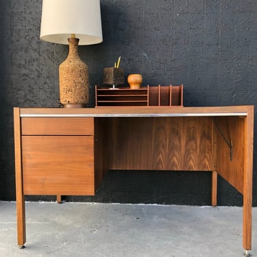 Teak & Laminate 2 Drawer Desk