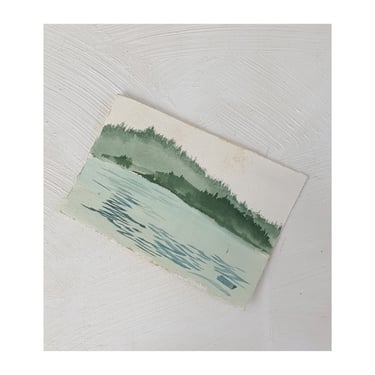 Vintage original petite artwork, watercolor, landscape painting of sea | Forrest 