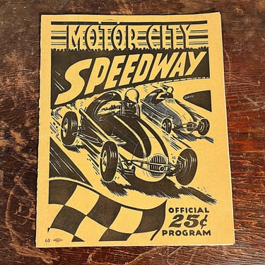 1940s Motor City Speedway Program with Eddie Johnson Photo Print - Midget Racing Memorabilia - Automotive History - 1940s Greaser Culture 