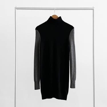 Black and Grey Cashmere Turtleneck Sweater Dress