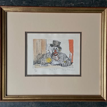 George Crionas (1925-2004, American) California Surrealist Hand Colored Ethcing Edition of 200 Vintage Clown Drawing COA 