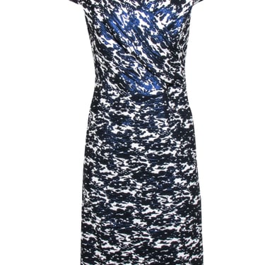 Teri Jon - Metallic Blue & White Print Off The Shoulder Dress Sz 12