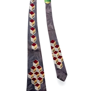 NEW Old Stock ~ Vintage 1940s CROSS-RIDGE Necktie ~ Art Deco / Rockabilly / Swing ~ Neck Tie / Cravat ~ Atomic Print ~ New w/ Tags 