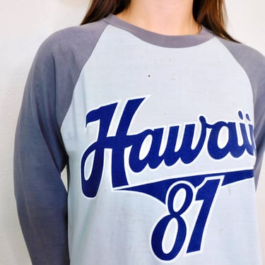 1981 Hawaii Jersey Shirt // vintage 80s cotton tee t-shirt t top hippy shirt 80's 1980s soft distressed USA surf // S/M 