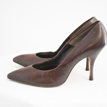 1950s/60s Twenty-Ones Brown Leather Stilettos, Size 6 1/2 AA 