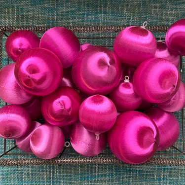 barbie pink satin Christmas ornaments 80s silky kitsch spun balls set of six 