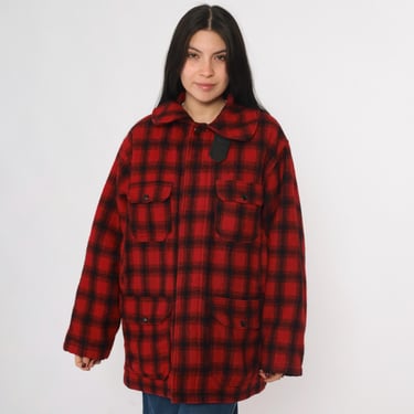 Vintage 50s WOOLRICH MADE USA RED WOOL HUNTING FIELD BUTTON