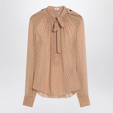 Saint Laurent Beige Polka Dot Blouse In Silk Blend Women